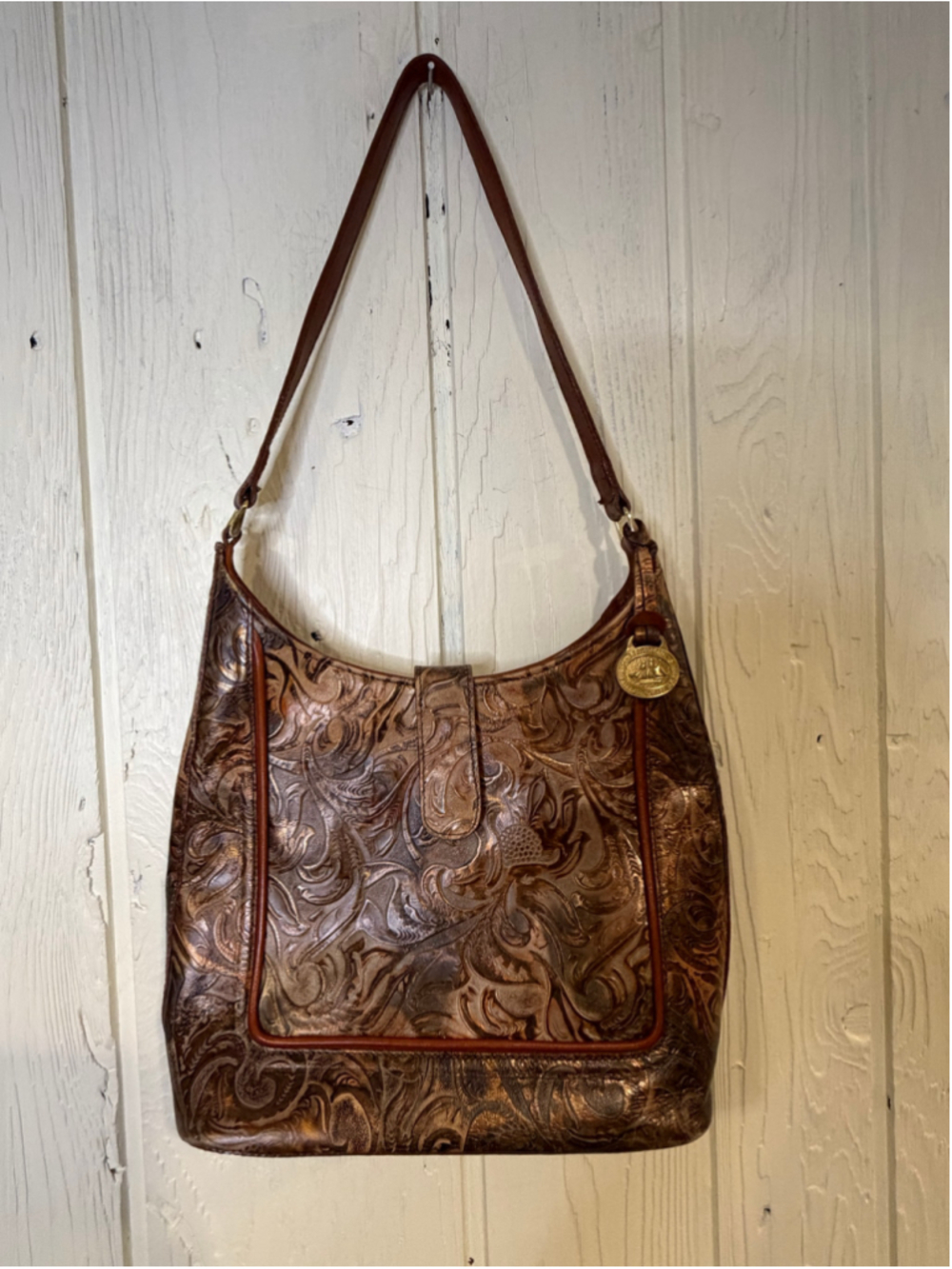 Brahmin Shoulder Bag One Size Bronze Brown Embossed Leather